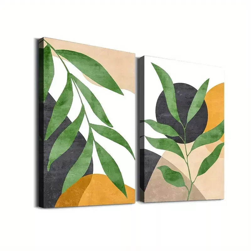 2 Piece Abstract Botanical Leaves Framed Wall Art - 50x75cm High Quality Canvas Print - 100% Australian Made - Ready to Hang - Perfect for Living Room, Bedroom & Office Decor