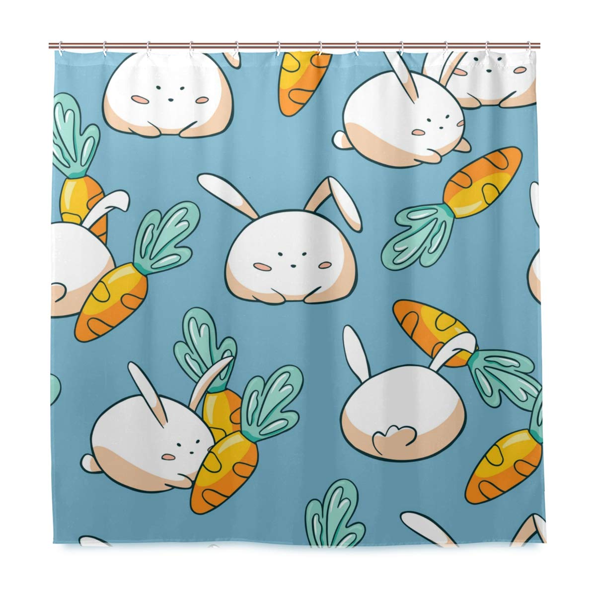 72x72 Inch Easter Bunny Carrot Shower Curtain - Waterproof Fabric Bathroom Decor with Hooks for Holiday & School Bathrooms | Cute Spring Theme Shower Curtain Set