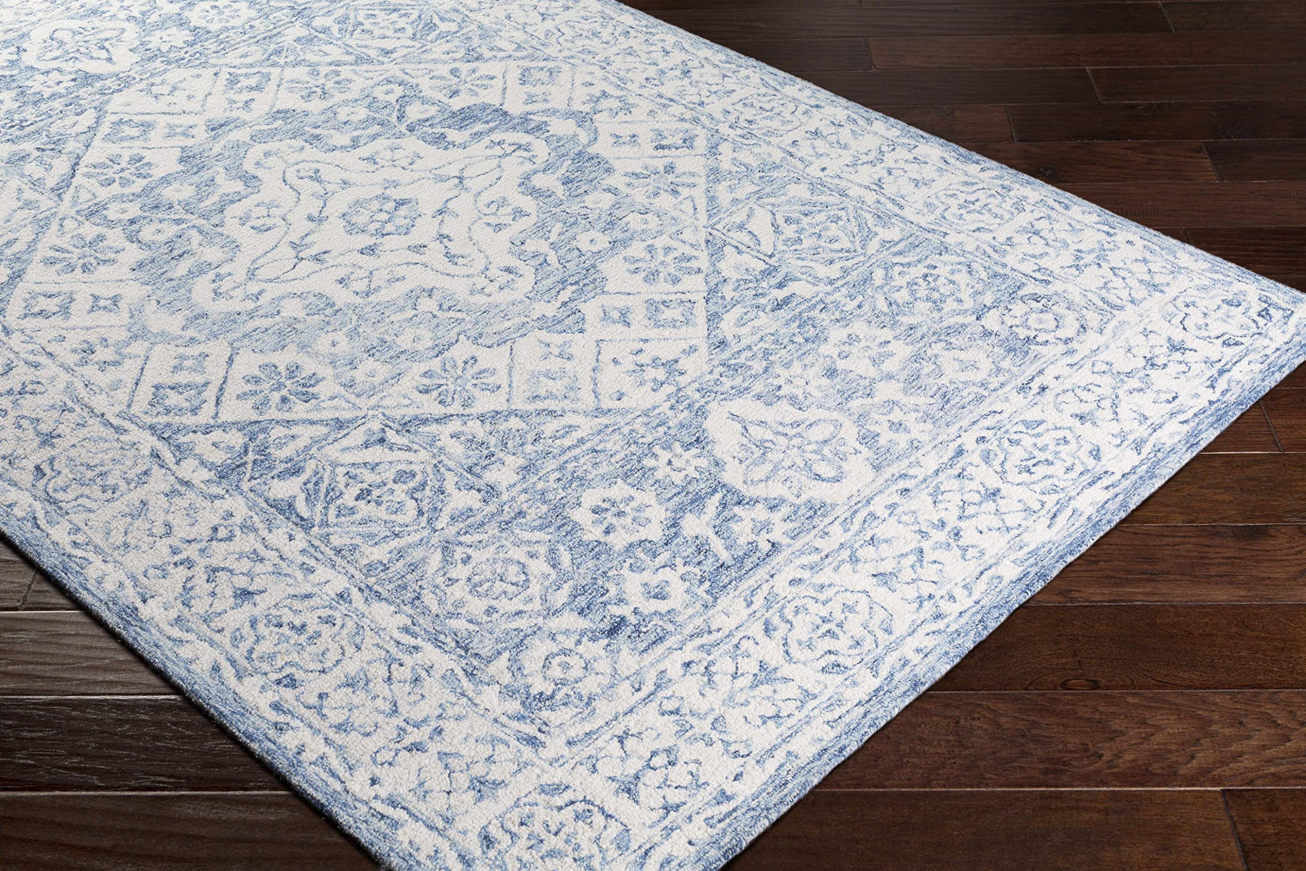 Hauteloom Devine Wool Area Rug 4' x 6' - Traditional Blue & Ivory Handmade Rug for Living Room, Bedroom - Soft & Durable Home Decor for Cozy Spaces