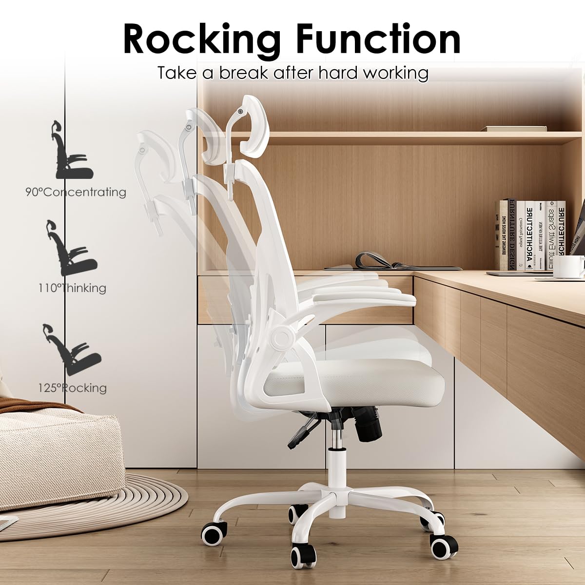 Farini Ergonomic Office Chair with Headrest - High Back Computer Desk Chair with Adjustable Lumbar Support & Flip-Up Armrests for Home Office, Study Room - All-White | Perfect for Long Work Hours, Gaming & Remote Work