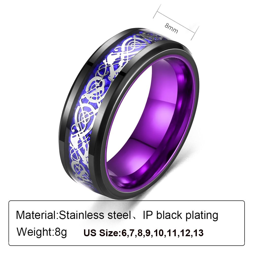 **Personalized Couple's Engagement & Wedding Ring Set - Engraved Names, Blue & Black Tungsten Rings for Men & Women - Purple Heart Birthstone Promise Rings for Matching His & Hers - Perfect for Anniversaries, Proposals & Romantic Gifts**