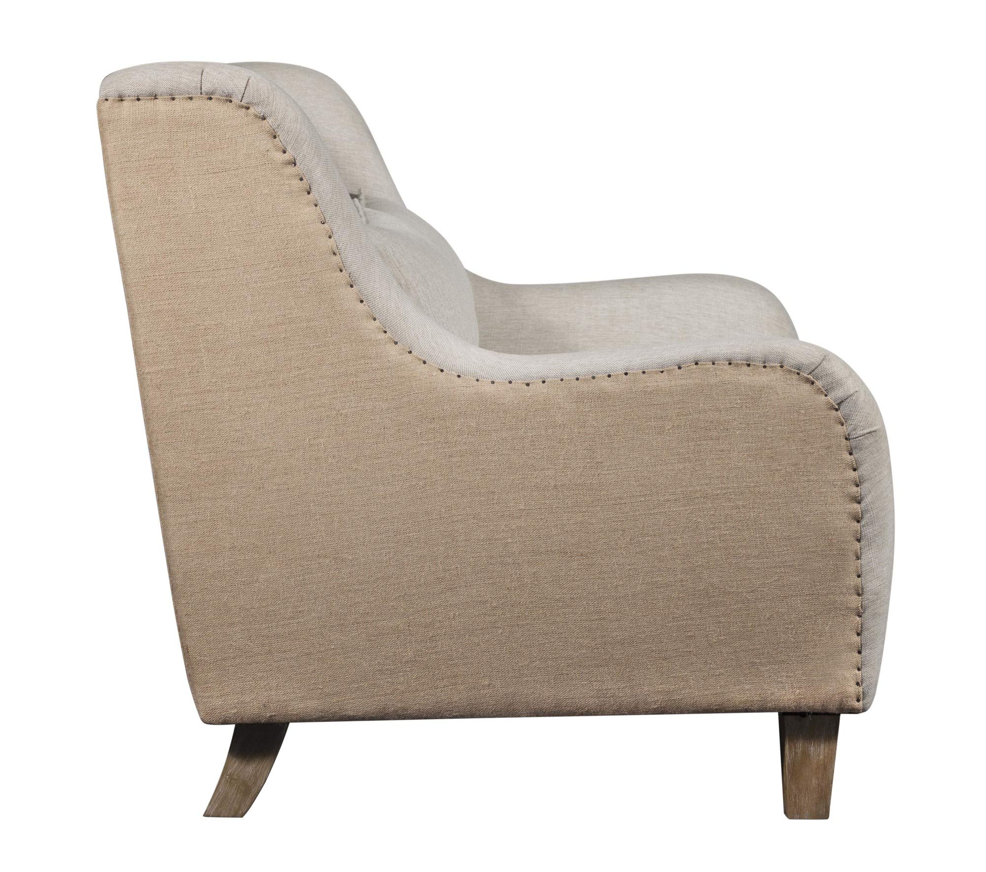 Modern Farmhouse Wingback Sofa - Beige Linen Loveseat for Living Room Decor