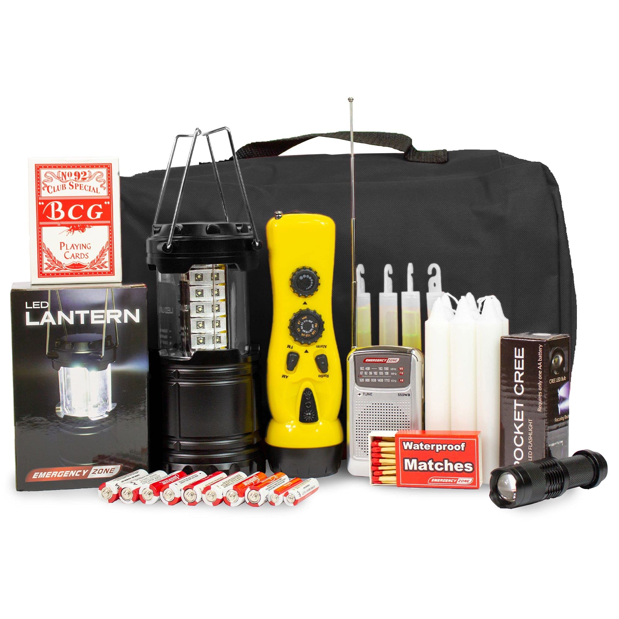 Emergency Zone Power Outage Emergency Kit - Survival Essentials with Flashlight, Batteries & Supplies in Durable Nylon Pouch for Blackouts, Storms & Outdoor Adventures