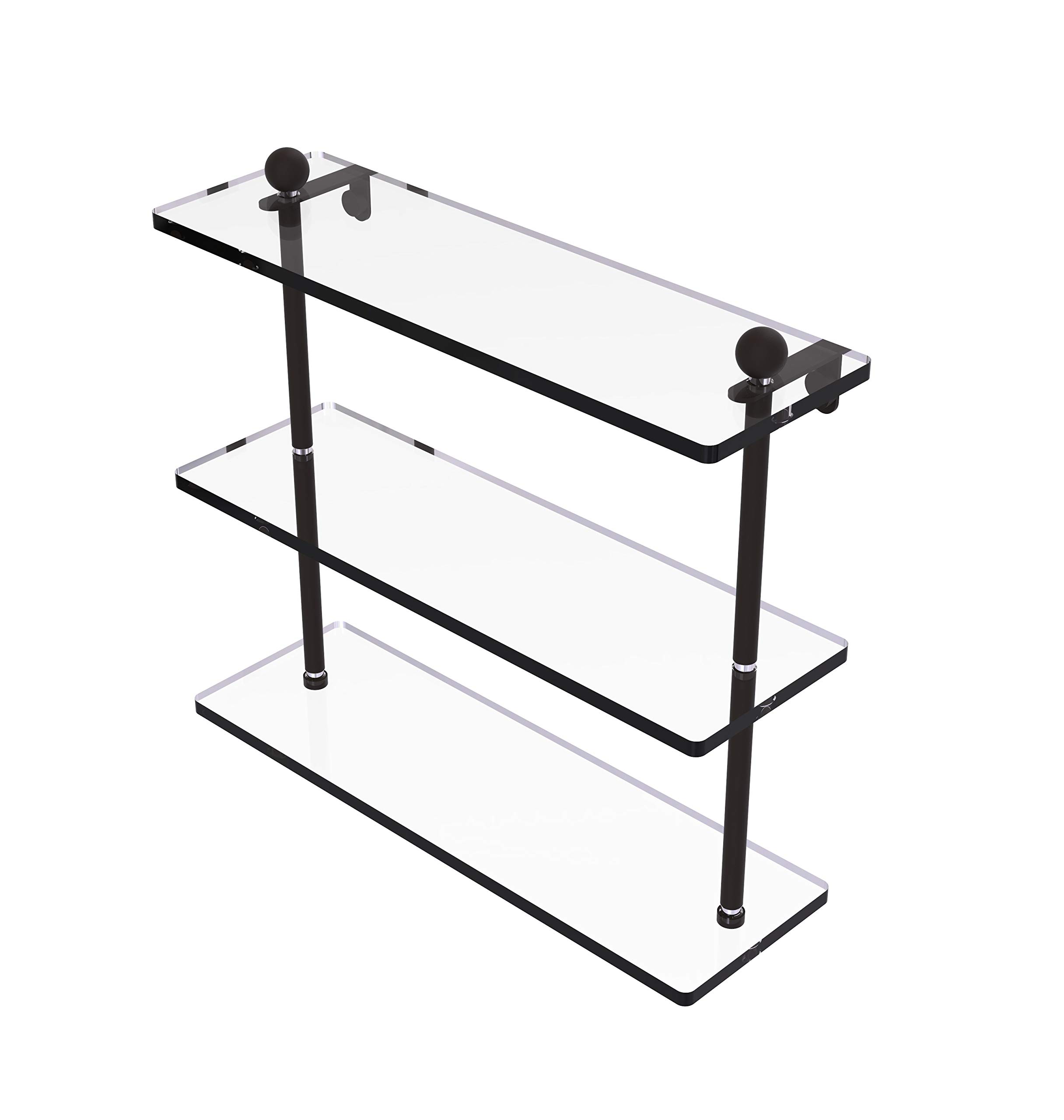 Allied Brass PR-5/16 16 Inch Triple Tiered Glass Shelf in Oil Rubbed Bronze - Perfect for Bathroom, Kitchen, and Living Room Storage & Display