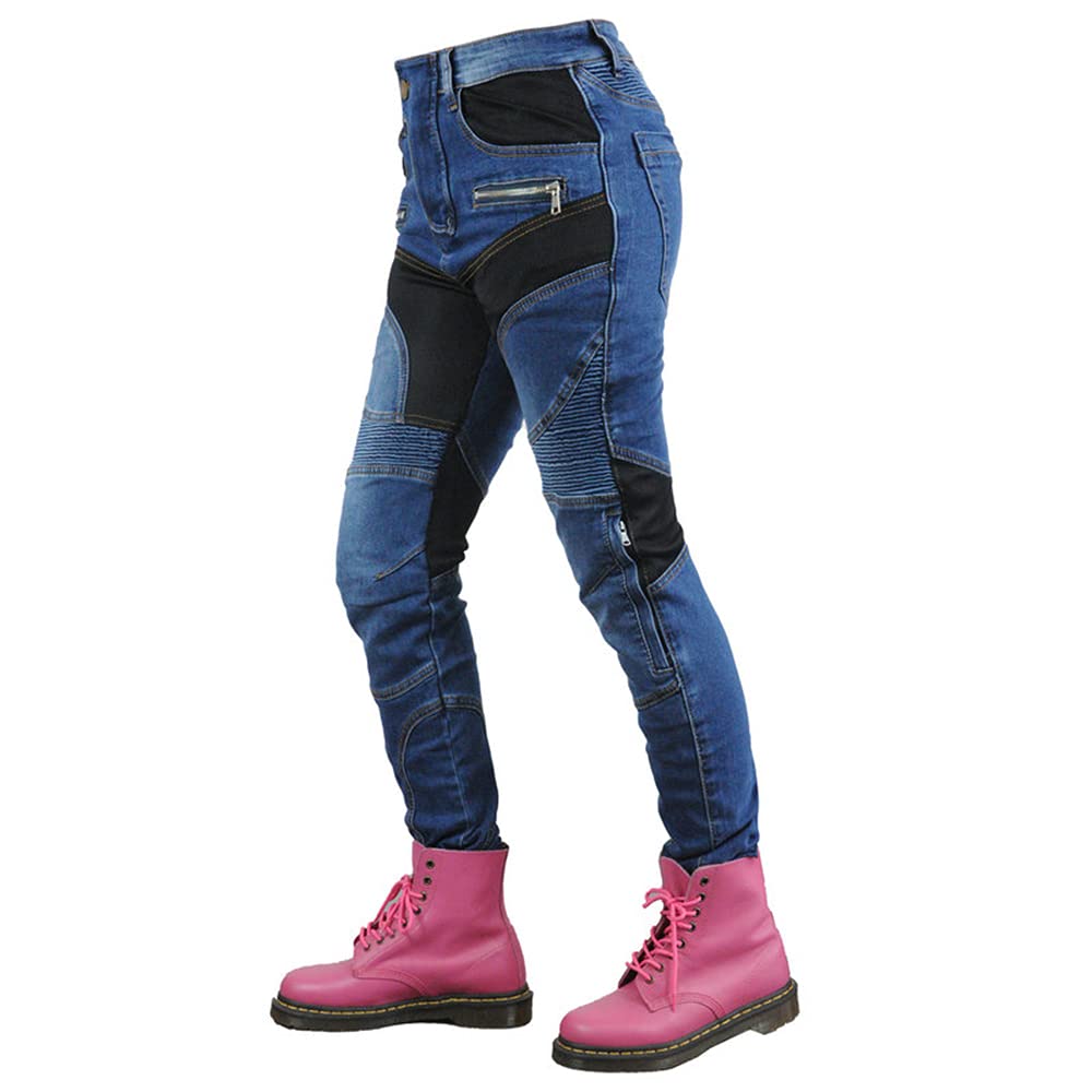 LOMENG Women's CE Certified Motorcycle Riding Jeans with Knee & Hip Armor - Summer Breathable Protective Pants for Biking & Commuting