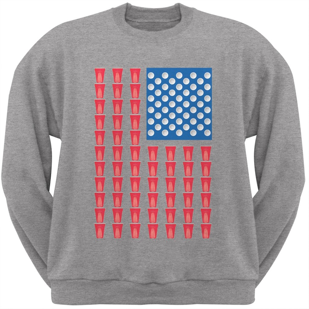 Old Glory 4th of July American Flag Heather Grey Sweatshirt for Men & Women - Large Size - Patriotic Independence Day Apparel for BBQ, Parties & Outdoor Events