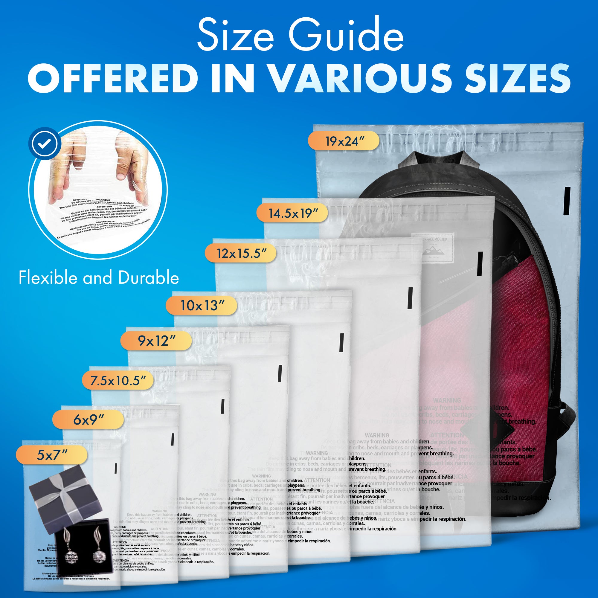 12x15.5 Inch Clear Plastic Self Seal Poly Bags 1.5 Mil with Suffocation Warning - Perfect for Packaging, Shipping, and Storage - Shop4Mailers
