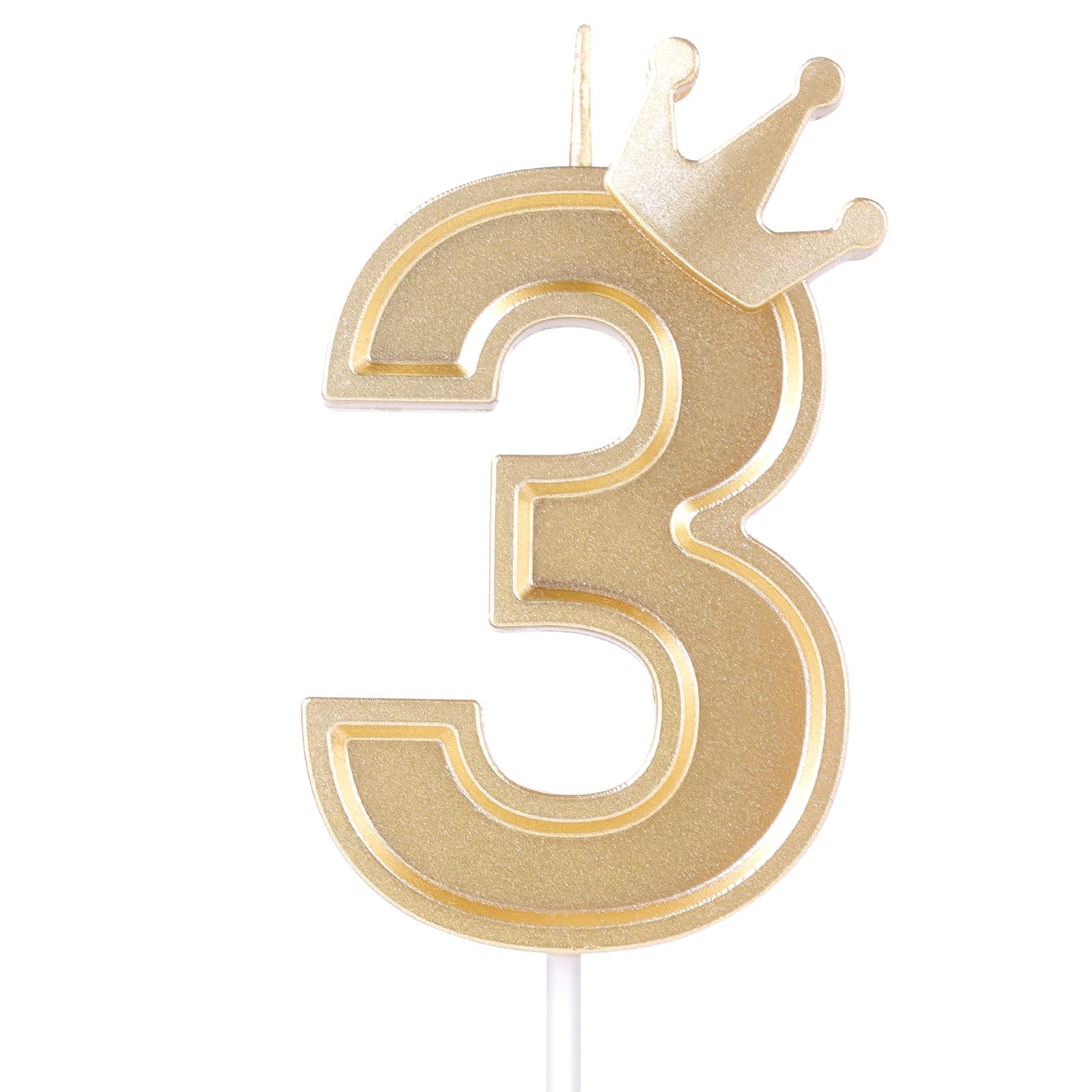 AIEX 3D Crown Cake Topper Number Candles - 3 Inch Gold Birthday Candles for Anniversary & Party Decorations | Perfect for Cake Decor, Birthday Celebrations, and Special Events