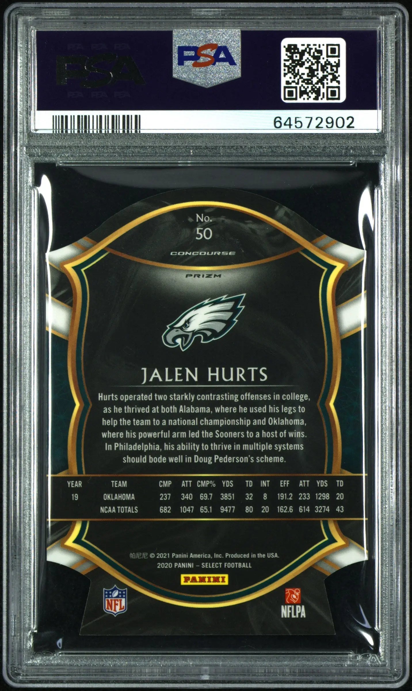 2020 Panini Select Football Jalen Hurts Rookie Card - Die Cut Zebra Prizm PSA 10 Gem Mint - Perfect for NFL Collectors & Fantasy Football Fans