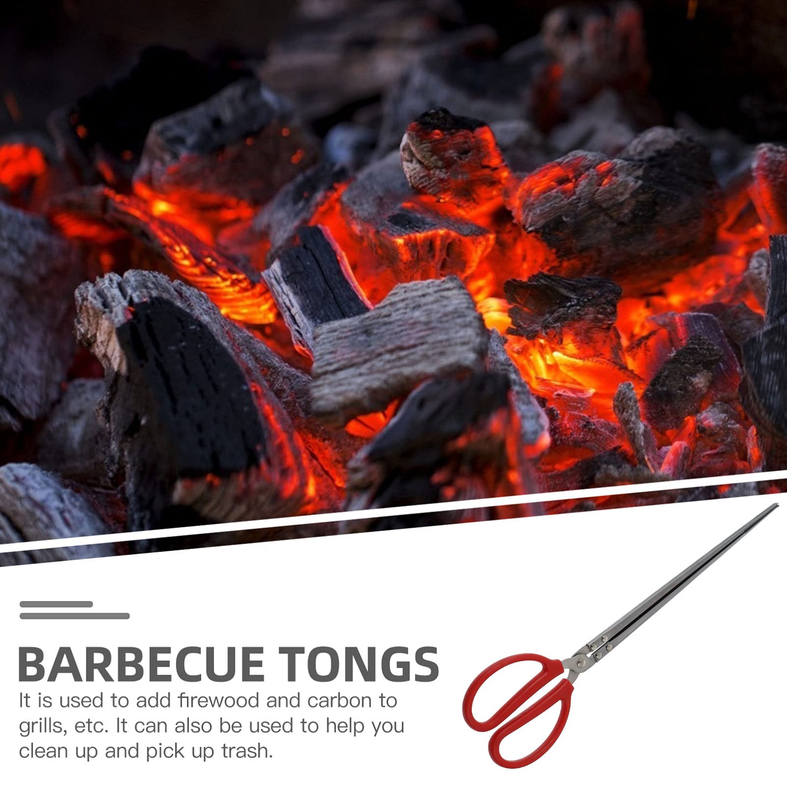 1pc Heavy Duty BBQ Grill Tongs - Stainless Steel Fire Tongs for Grilling, Barbecue, and Camping - Perfect for Picking Up Hot Coals, Briquettes, and Food - Also Great as Yard Waste Clamp and Household Garbage Picker