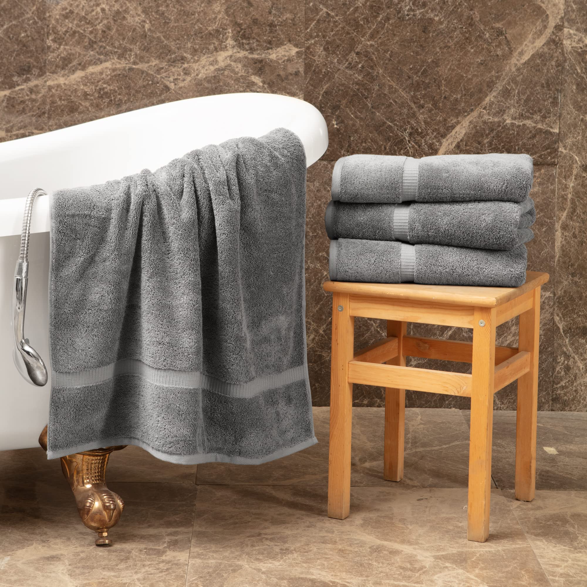 Premium Turkish Cotton Bath Towels - Super Soft & Highly Absorbent (4-Piece Set, Gray) for Spa, Bathroom & Luxury Home Use