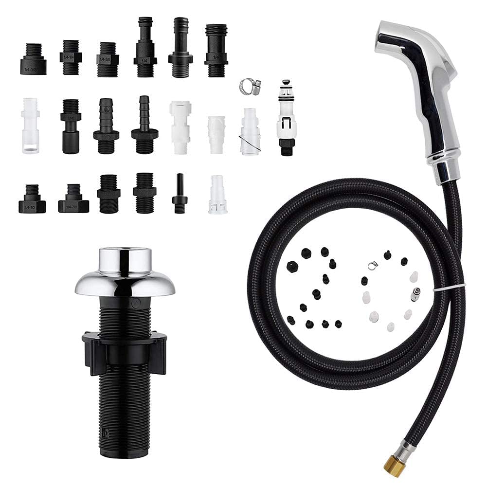 Brushed Nickel Kitchen Sink Sprayer with 17 Adapters - for Easy Replacement & Cleaning