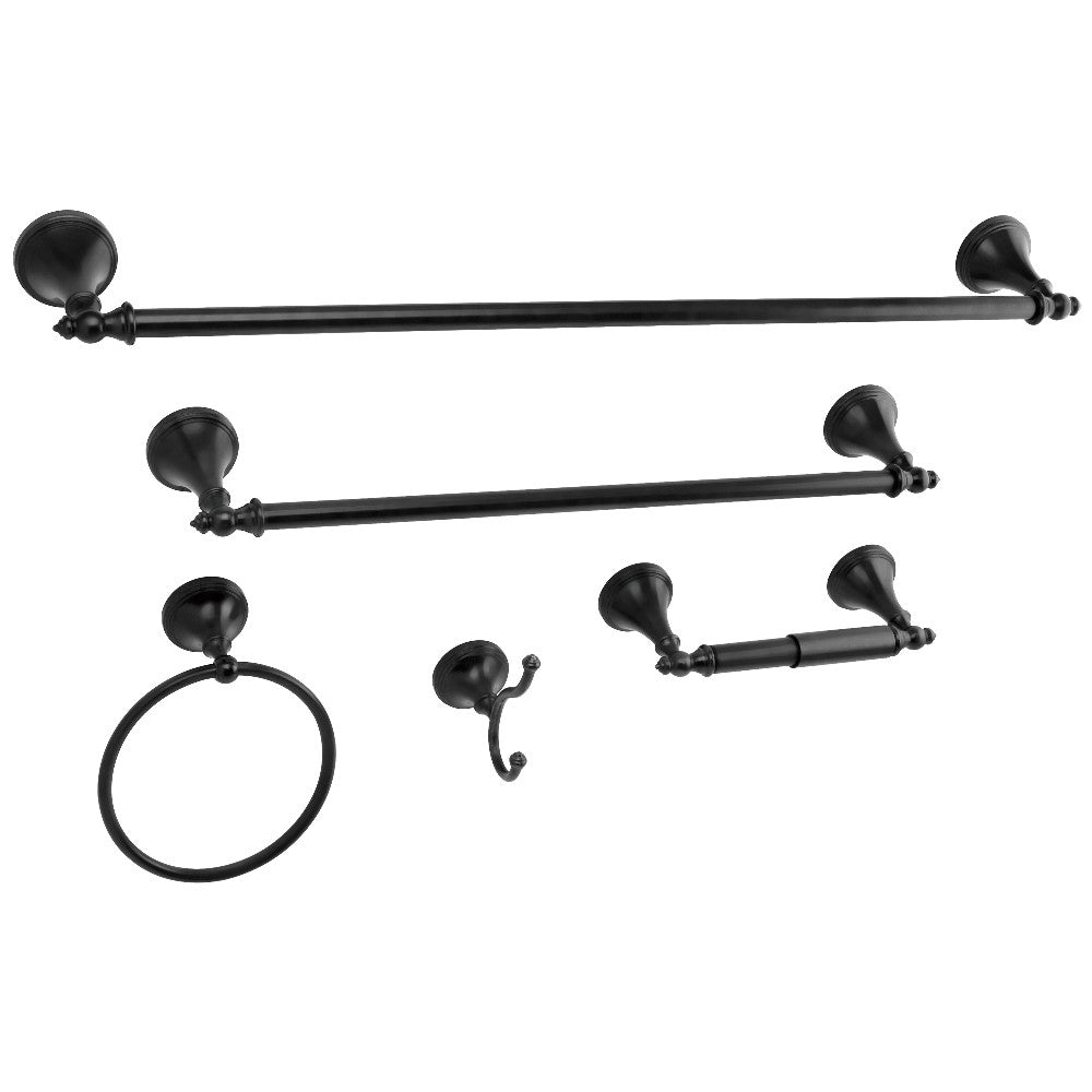 Kingston Brass Naples 5-Piece Bathroom Accessory Set - Chrome Finish - Towel Bar, Towel Ring, Robe Hook, Toilet Paper Holder - Perfect for Modern Bathroom Decor