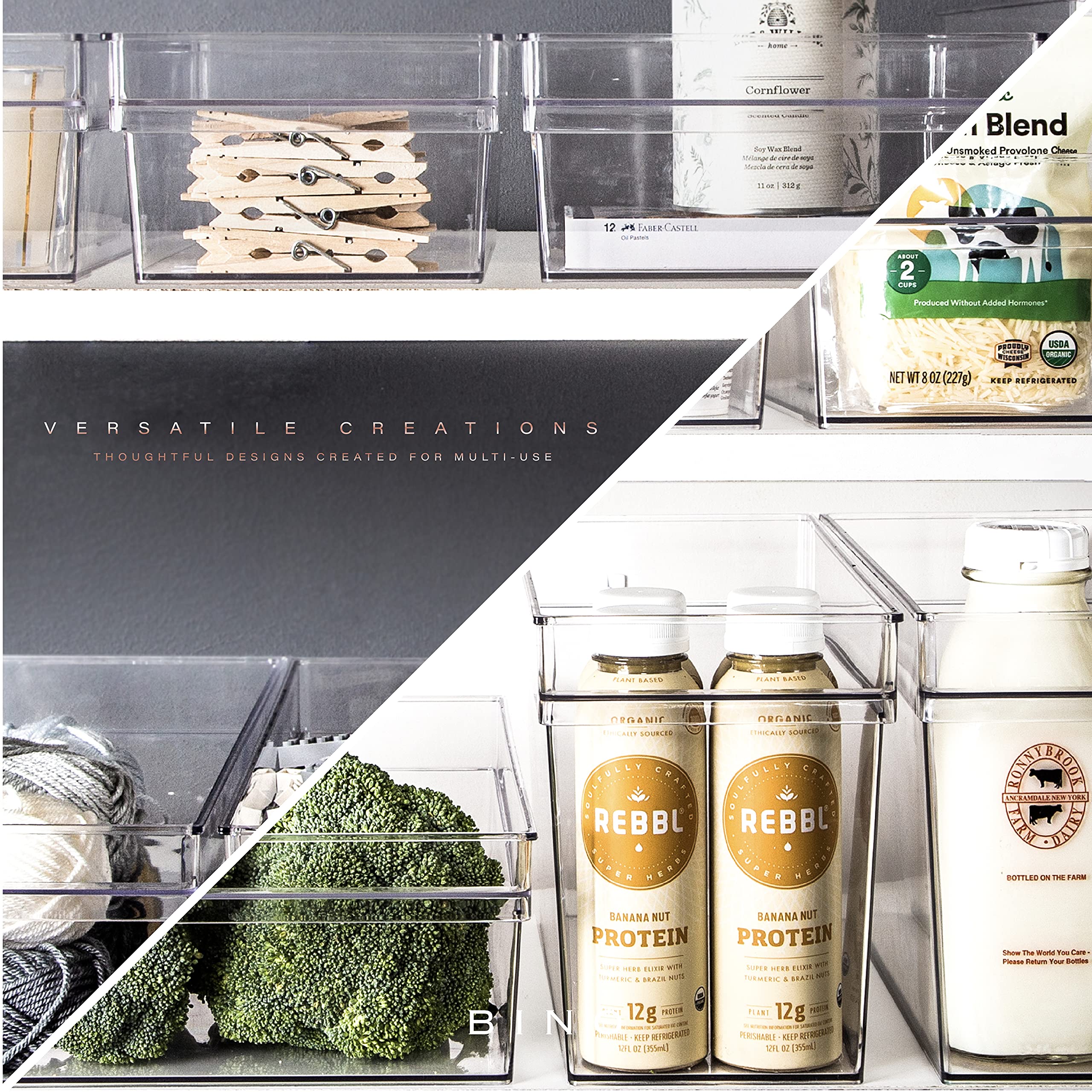 BINO Plastic Storage Bins - Shallow Medium Size | THE HANDLER COLLECTION | Multipurpose Clear Organizing Containers for Kitchen Pantry, Freezer & Home Organization | Perfect for Food Storage, Closet Organizing & Office Supplies
