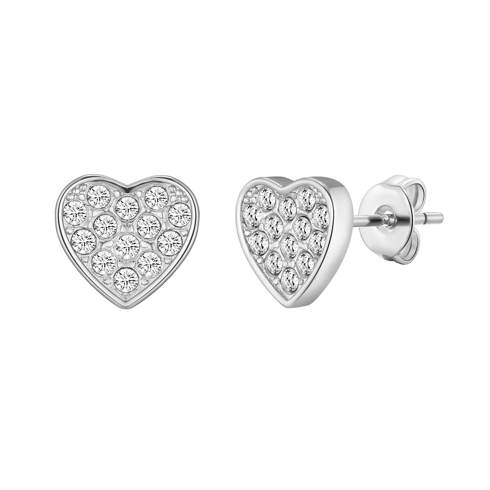 Philip Jones Silver Heart Earrings with Zirconia Crystals for Women's Party Wear