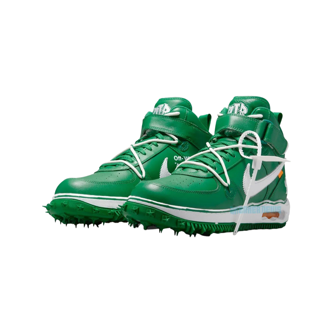 Off White x Nike Air Force 1 Mid SP Leather Sneakers in Pine Green & White - Limited Edition Streetwear Shoes for Men's Fashion & Urban Lifestyle