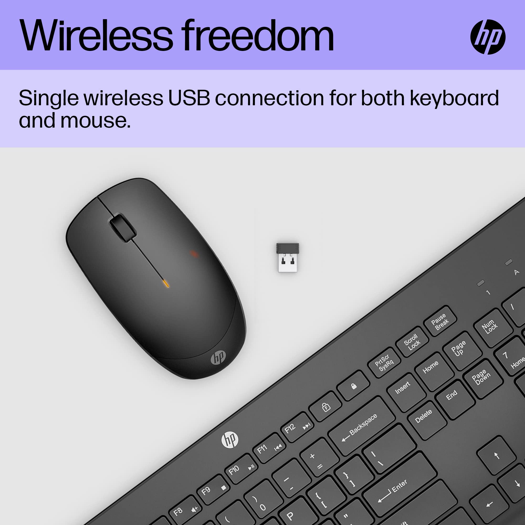HP 230 Wireless Keyboard and Mouse Combo Set - 2.4GHz USB-A Nano Receiver, 1600 DPI Adjustable Mouse, 16-Month Battery Life - Ergonomic Black Design for Home Office, Gaming & Productivity