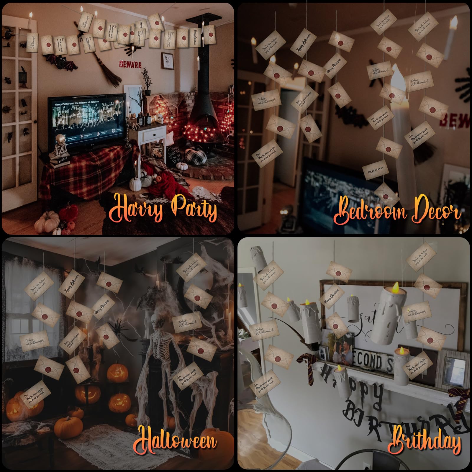4 Pack Floating Letter Banners - Customizable Party Decorations for Birthday, Halloween & Christmas - Perfect for Home Decor, Wedding Backdrops & Holiday Celebrations