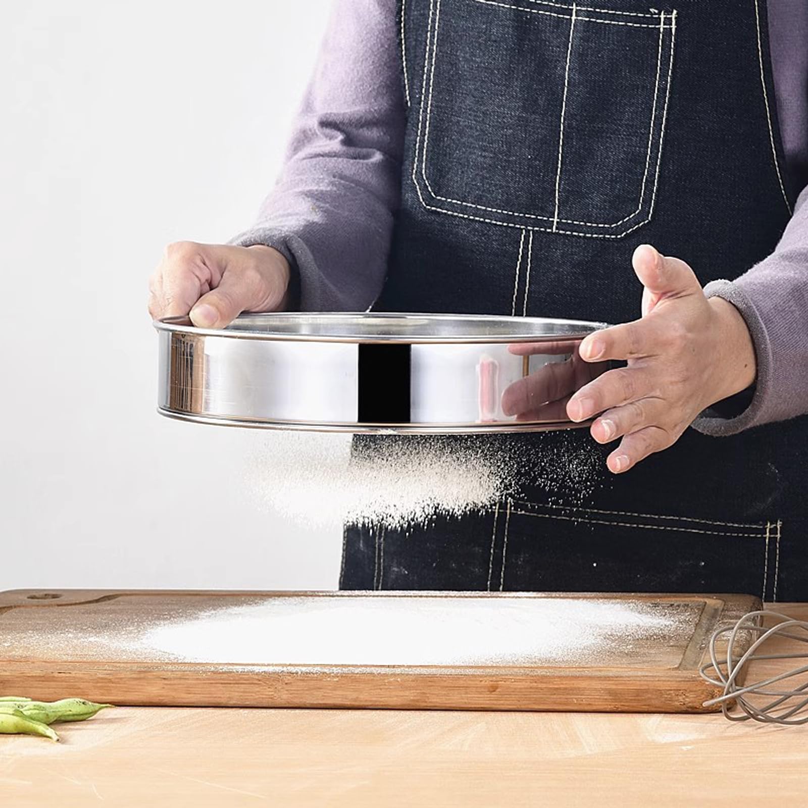 Premium 1-Piece Stainless Steel Flour Sieve - Heavy Duty Round Baking Sifter for Flour, Rice, Cocoa & Matcha Powder - Fine Mesh Kitchen Strainer for Baking, Cooking & Food Preparation