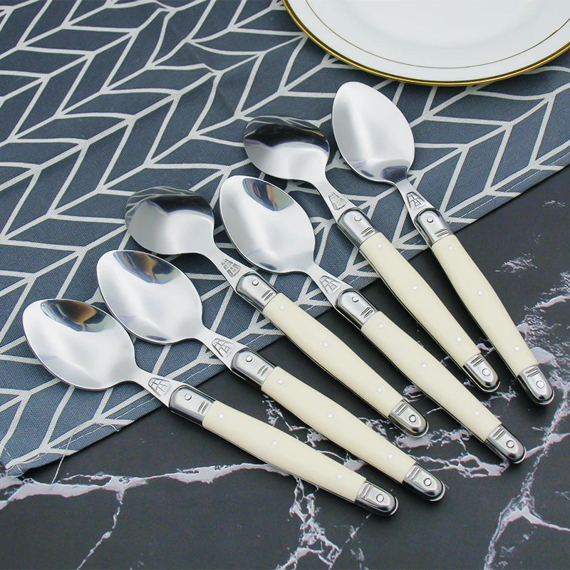 Premium Ivory Laguiole Flatware Cutlery Set - 12-Piece Stainless Steel Knife Fork Spoon Set for Fine Dining, Wedding Gifts & Elegant Table Settings