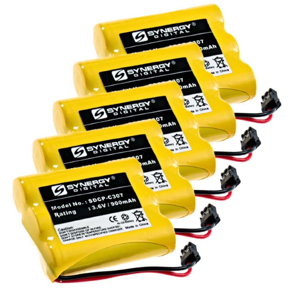 Synergy Digital Rechargeable Ni-CD 3.6V 900mAh Cordless Phone Batteries - 5 Pack | Compatible with Uniden DXI4560-2 & Other Cordless Phones | Long-Lasting Power for Home & Office Communication
