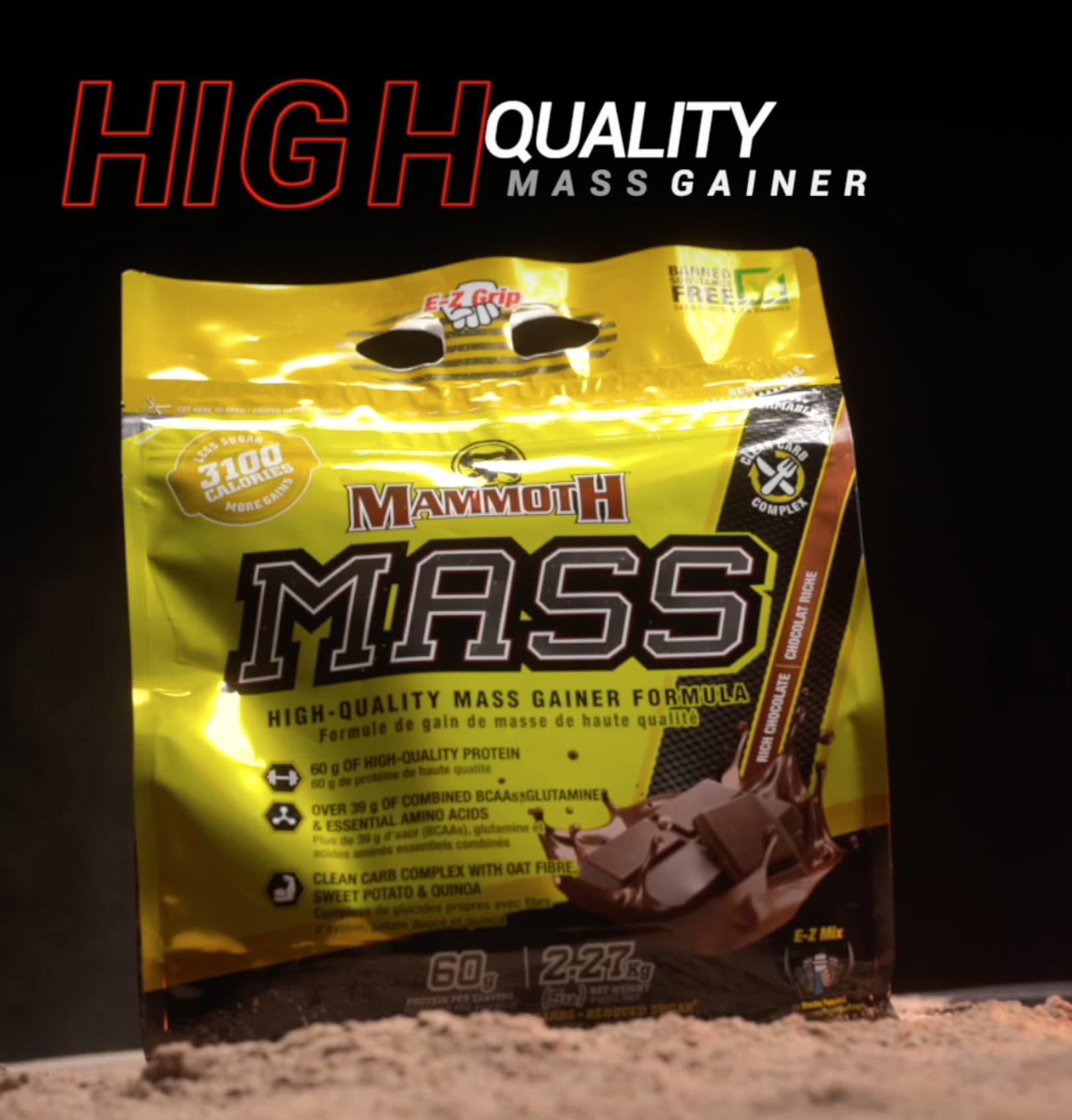 Mammoth Mass Weight Gainer Protein Powder - 15lb High Calorie Muscle Building Shake with Whey Isolate & Casein, Low Sugar Meal Replacement for Weight Training & Bodybuilding - Banana Flavor | Perfect for Post-Workout Recovery & Bulking Season Nutrition