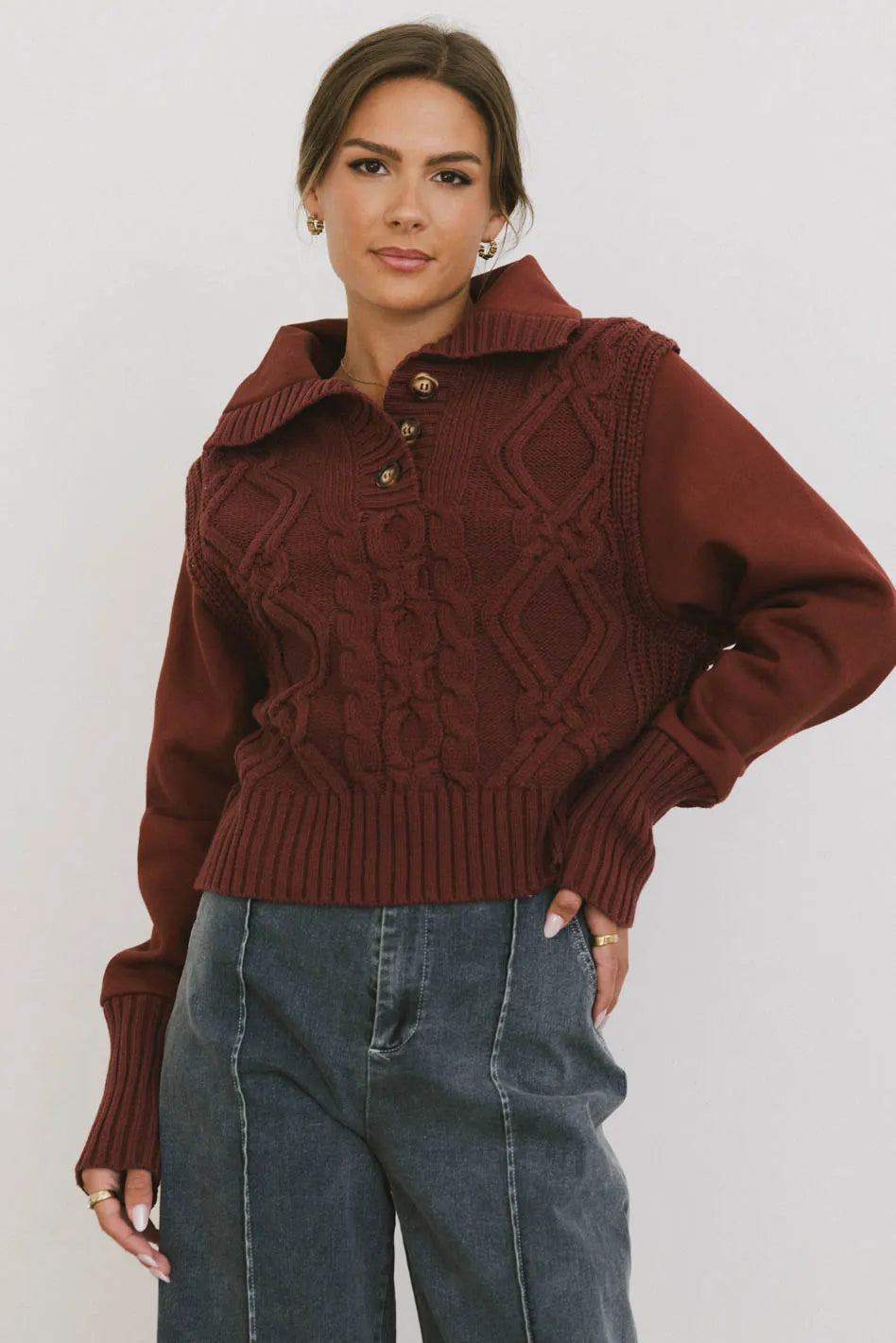 Stylish Burgundy Irene Cable Knit Sweater for Women | Cozy Winter Pullover | Perfect for Casual Outings, Office Wear & Holiday Gatherings