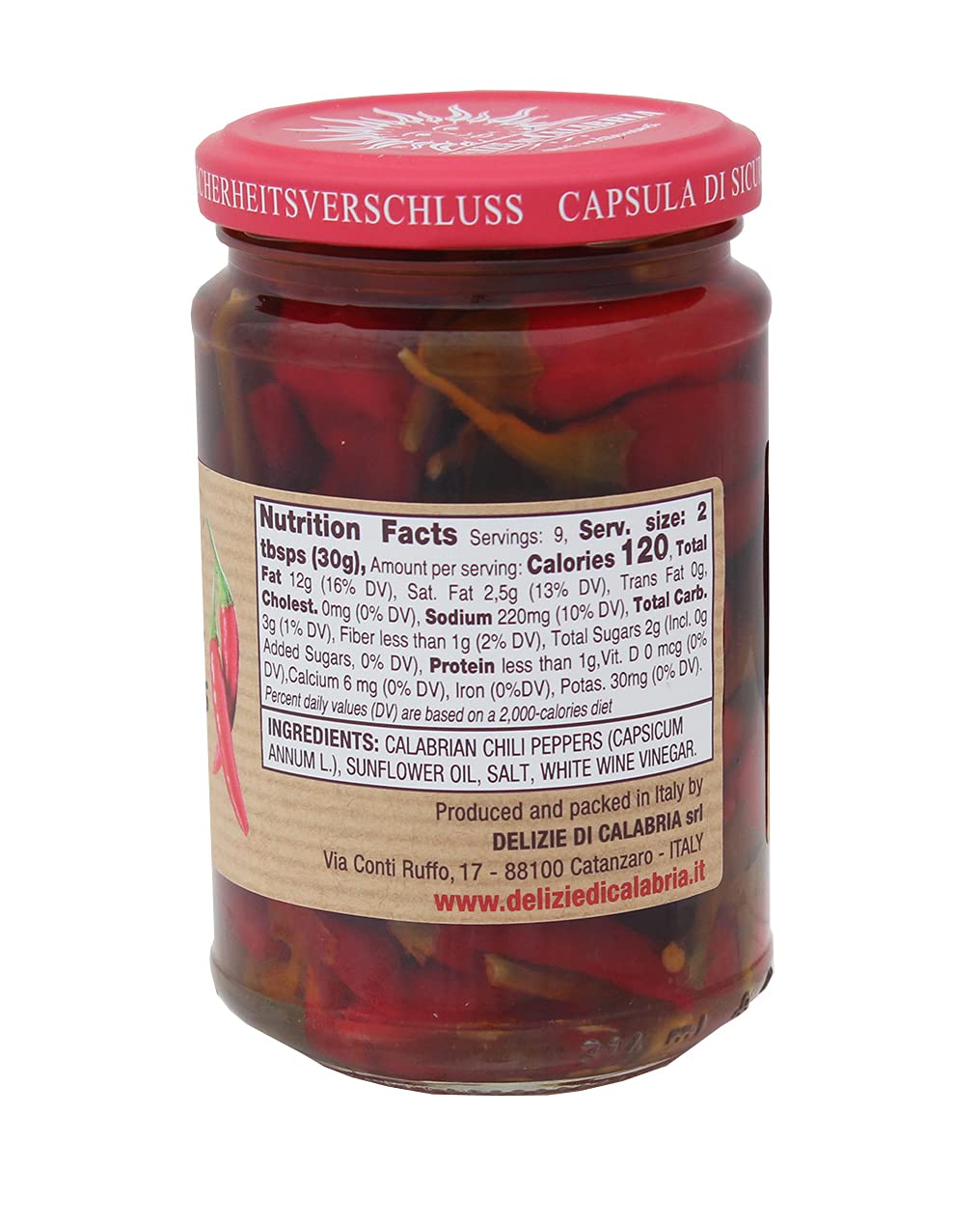 Delizie Di Calabria Whole Calabrian Long Peppers in Oil - Authentic Italian Hot Chili Peppers in White Wine Vinegar & Sunflower Oil - Gourmet Seasoning for Pizza, Pasta, Salads & Sandwiches - Perfect for Italian Recipes, Meal Prep & Charcuterie Boards (9.87 oz)