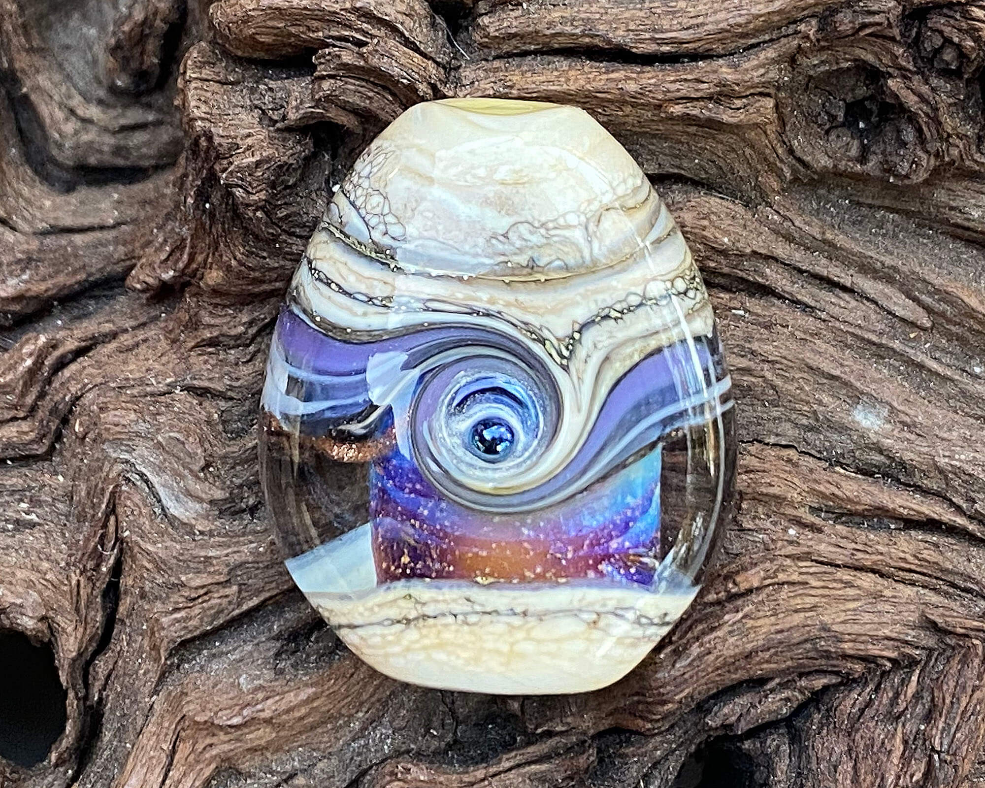Lavender Ivory Organic Lampwork Focal Bead SRA - Handmade Glass Bead for Jewelry Making, DIY Crafts & Boho Accessories - Perfect for Necklaces, Bracelets & Earrings