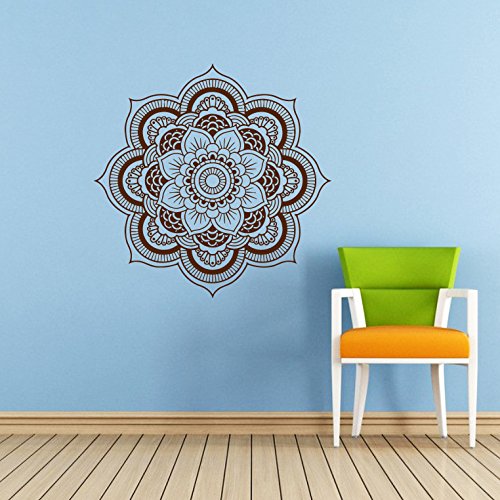 Namaste Flower Mandala Vinyl Wall Decal - Indian Lotus Yoga Sticker for Home Decor | Bedroom, Bathroom & Living Room Wall Art | Peel & Stick Mural Design for Meditation Spaces & Boho Interiors (5924)