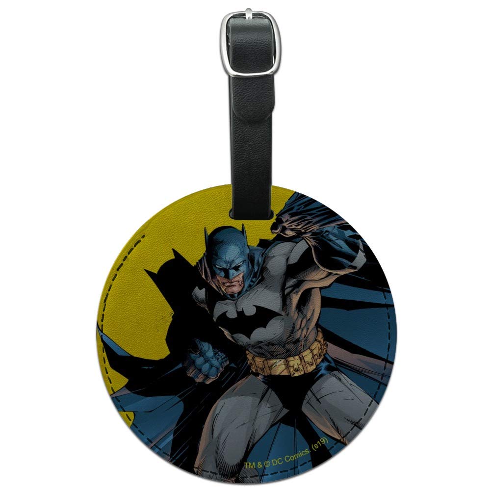Batman Character Round Leather Luggage Tag - Durable Suitcase ID Tag for Travel - Perfect for Carry-On Bags, Backpacks & Suitcase Identification