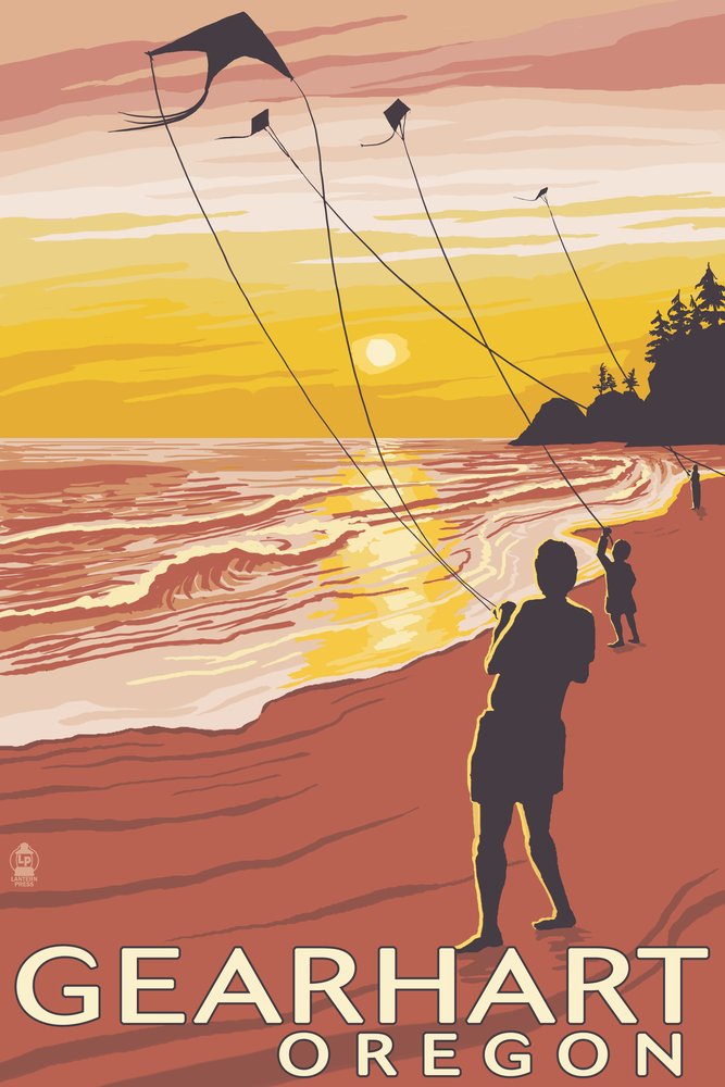 Gallery Quality 24x36 Metal Wall Art - Beach and Kites Landscape of Gearhart Oregon - Aluminum Home Decor for Living Room, Bedroom & Office