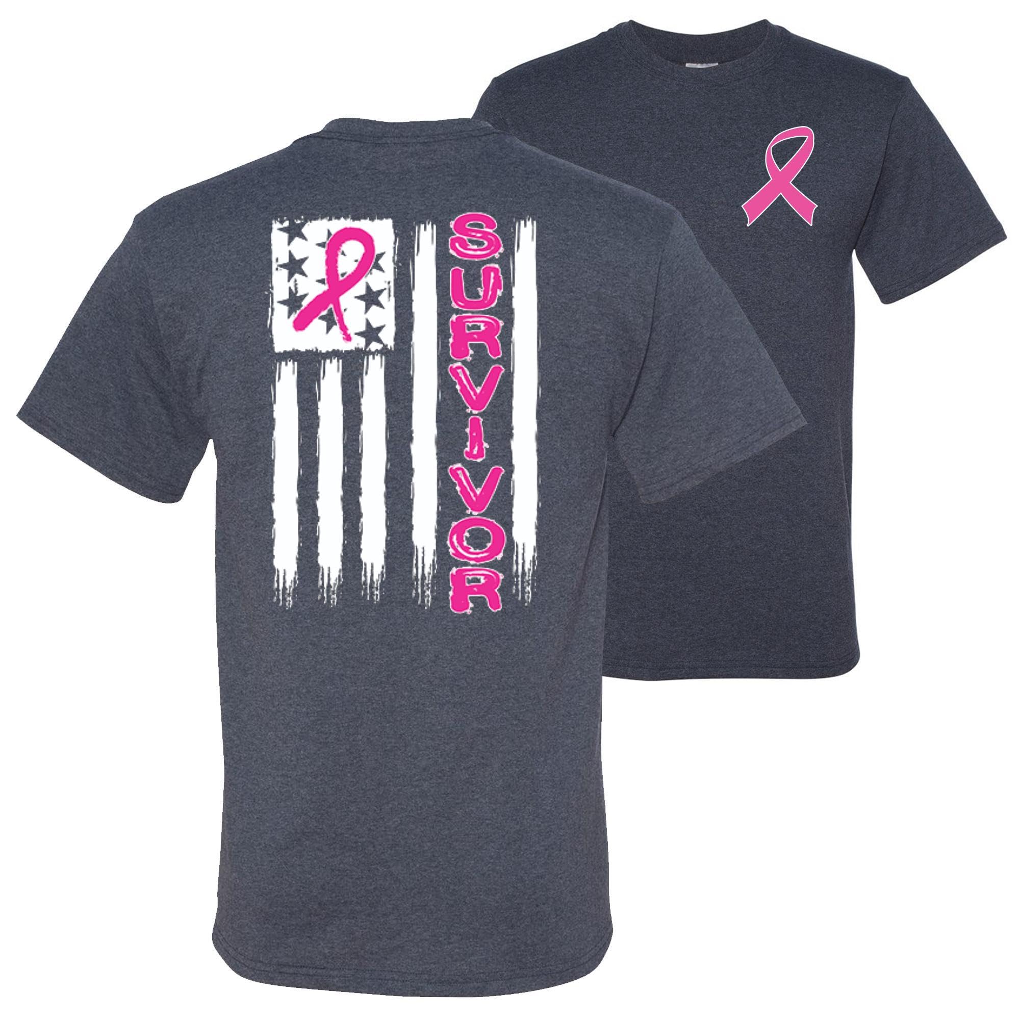 Wild Custom Apparel - Breast Cancer Awareness American Flag Front & Back Men's T-Shirt - Comfortable Cotton Tee for Charity Events, Fundraisers & Patriotic Occasions