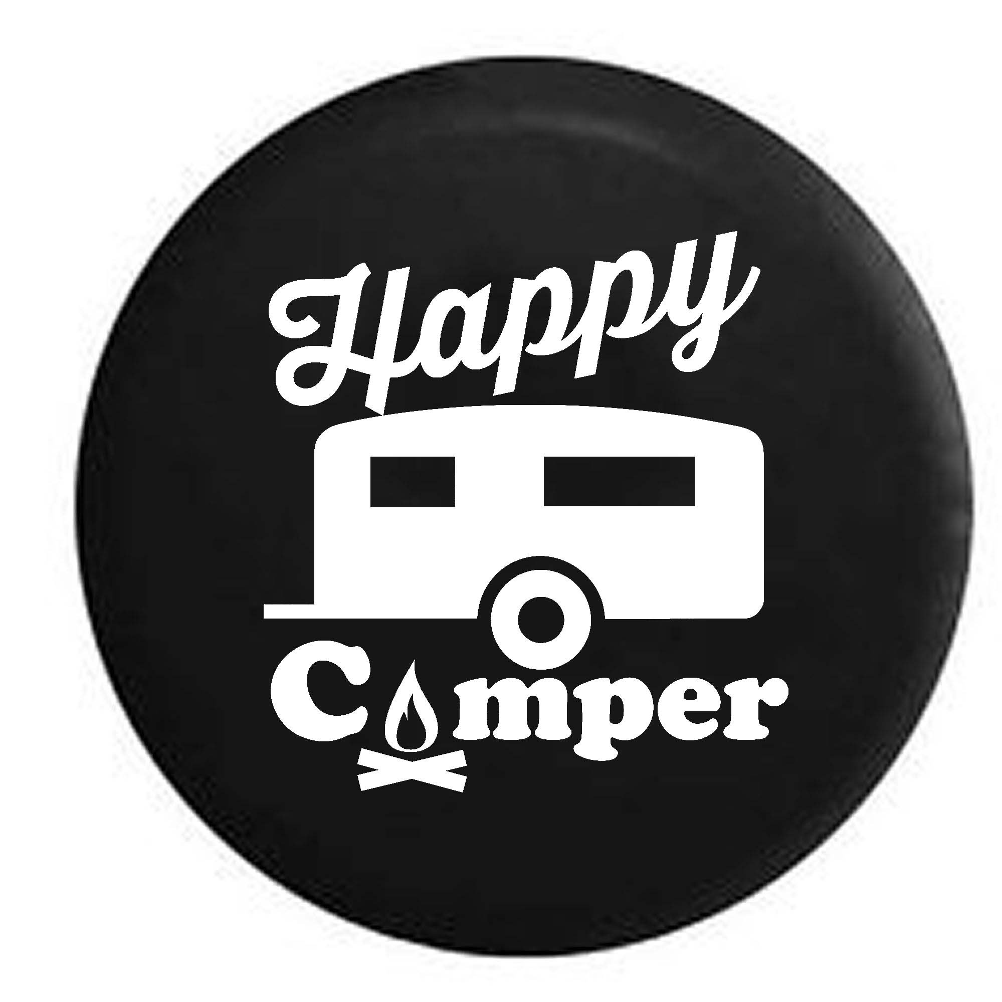 Pike Happy Camper 33 Inch Black RV Trailer Spare Tire Cover - Durable & Weatherproof for Camping & Outdoor Adventures