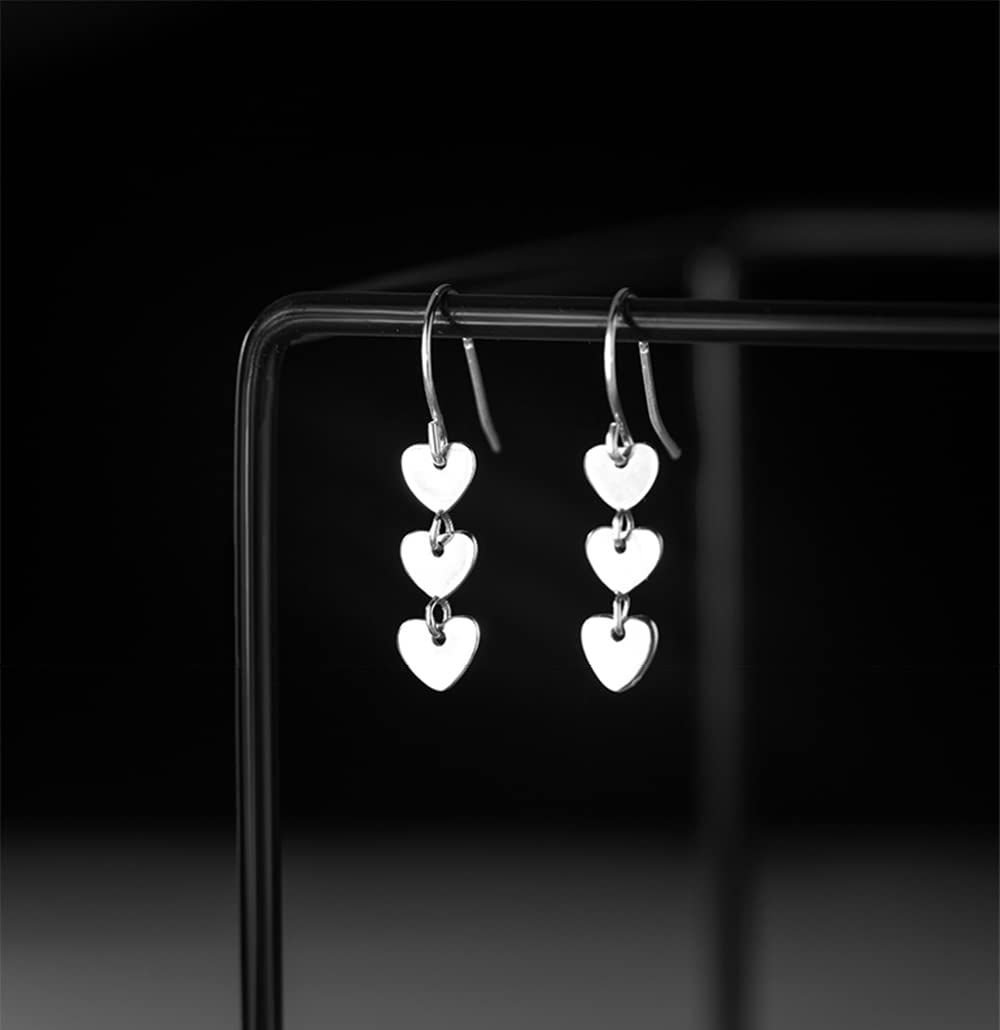 Reffeer Solid 925 Sterling Silver Love Heart Drop Earrings for Women & Teens - Romantic Dangle Hook Earrings for Valentine's Day, Anniversary & Date Night Gifts