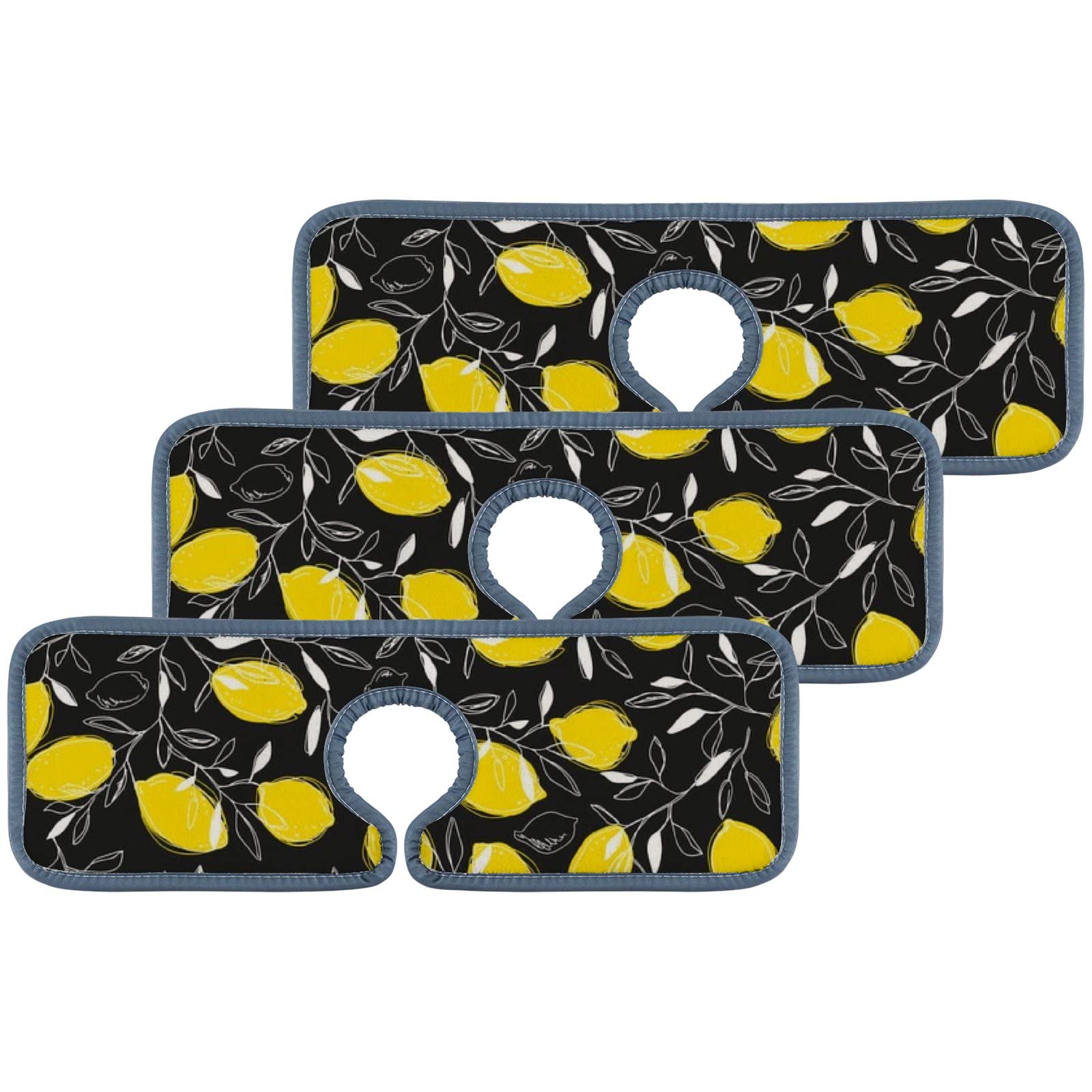 **Non-Slip Black Lemon Sink Faucet Mat - 3 Pack Absorbent Splash Guard Pads for Kitchen & Bathroom Countertops - Waterproof RV Sink Protector Prevents Stains & Mess**    *(Perfect for kitchens, bathrooms, RVs, and laundry rooms—keeps counters dry and clean!)*