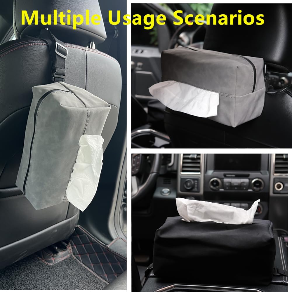 JEYODA Extra Large Suede Car Tissue Holder - 120 Standard Tissue Box Cover for Vehicle Seat, Napkin Organizer (Black) | Perfect for Cars, SUVs, Trucks & Road Trips