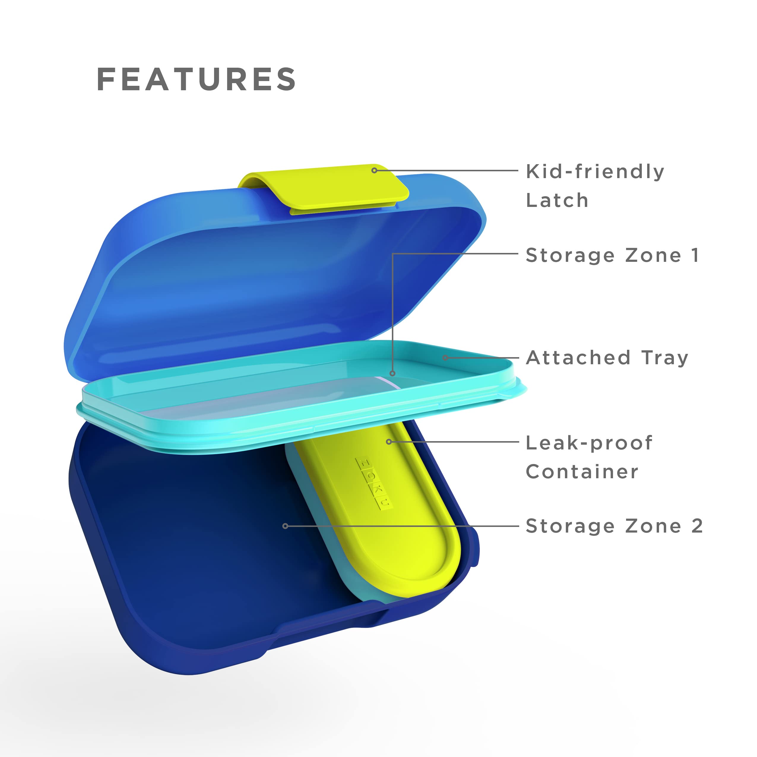 ZOKU Mini Bento Box for Kids - Stackable, Lightweight & Leakproof Lunch Box with Kid-Friendly Latch | Easy to Clean Bento Jr (Blue) | Perfect for School Lunches, Picnics & Travel Snacks