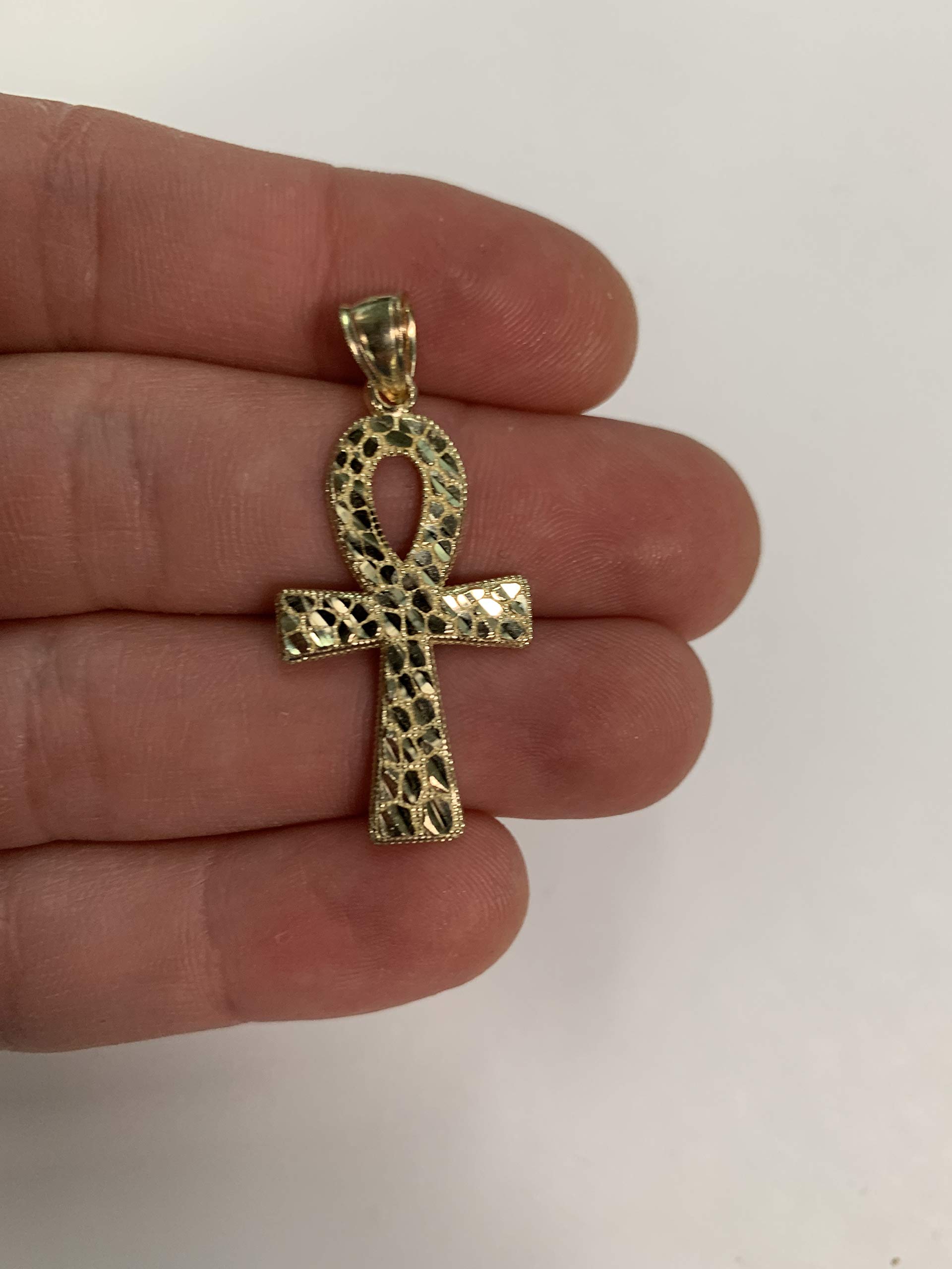 10K Real Solid Gold Ankh Pendant with Diamond Cut Finish - Egyptian Cross Jewelry, Symbol of Life - Perfect Gift for Women & Men - Ideal for Spiritual Protection, Meditation & Fashion Accessories