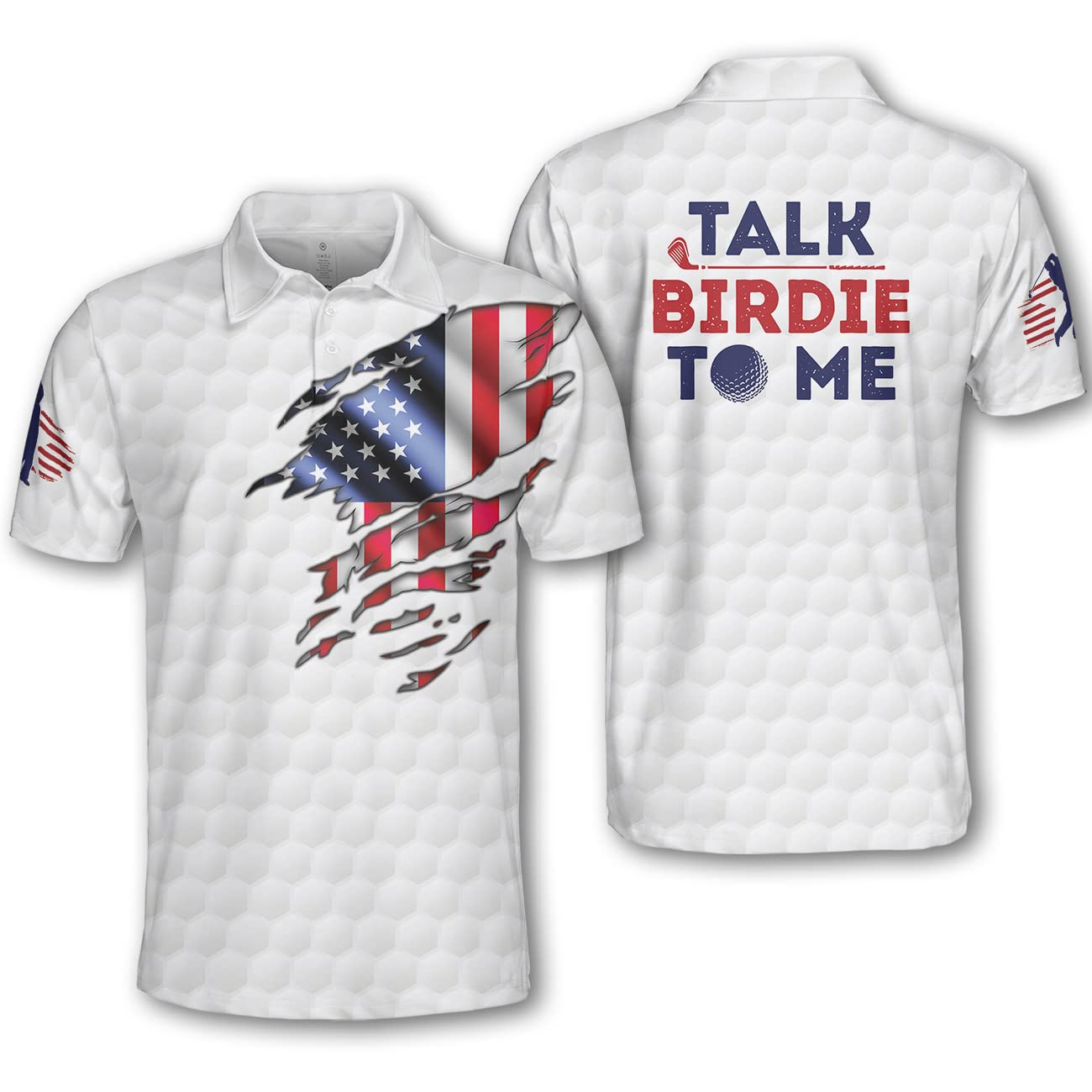 Pologen Patriotic American Flag Golf Shirt for Men - Funny 'Talk Birdie to Me' Design - Breathable & Comfortable Men's Golf Shirt for Casual Wear & Golfing