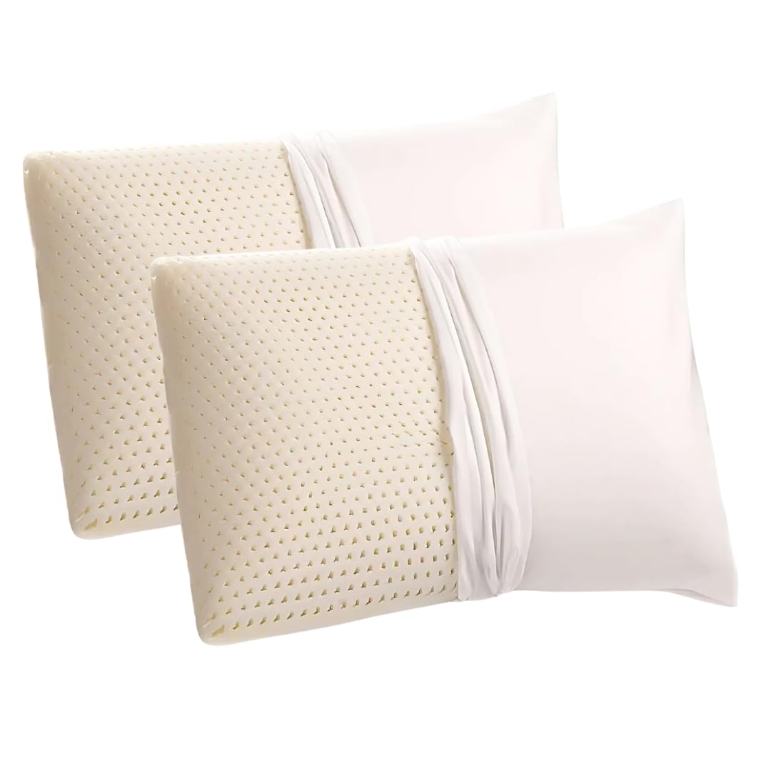 Organic Talalay Latex Pillows with GOTS Certified Organic Cotton Cover - King Size Extra Soft 2-Pack for Neck Pain Relief & Head Support - Perfect for Side, Back & Stomach Sleepers - Ideal for Bedroom, Guest Room & Hotel Use