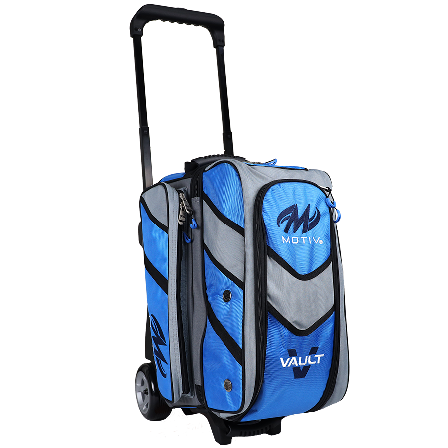Motiv Vault 2 Ball Double Roller Bowling Bag - Cobalt Blue | Heavy Duty Bowling Ball Carrier with Wheels for League & Tournament Players | Perfect for Travel & Storage