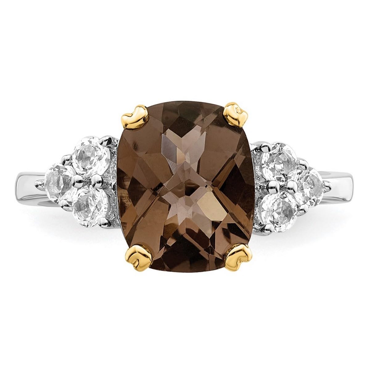 925 Sterling Silver & 14K Gold Smokey Quartz White Topaz Ring for Women | Elegant Stackable Jewelry for Wedding, Anniversary & Everyday Wear (Multiple Sizes Available)