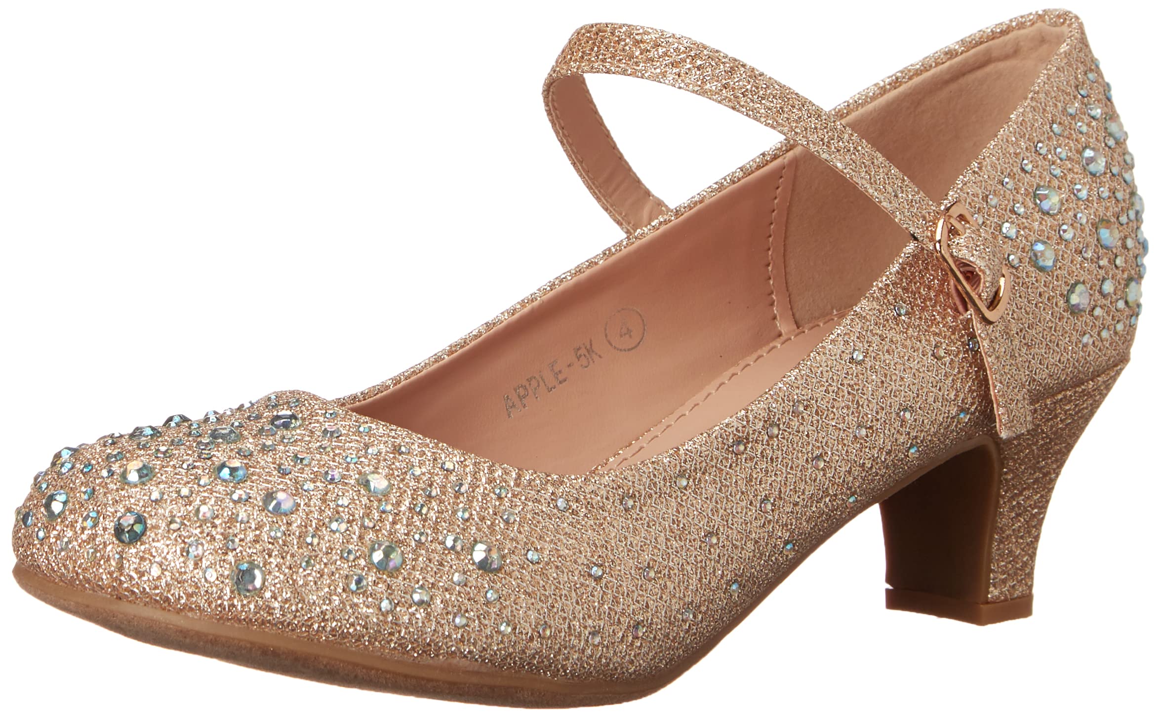 TRENDSUP Girls Sparkling Mary Jane Rhinestone Glitter Party Shoes - Low Heel Pumps for Weddings, Pageants & Special Occasions