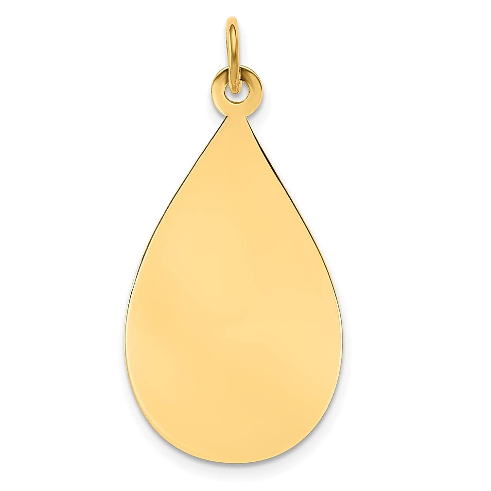 14K Yellow Gold Engravable Raindrop Disc Charm Necklace for Women - Personalized Tear Drop Pendant Jewelry, Perfect Gift for Her - Ideal for Anniversaries, Birthdays & Special Occasions