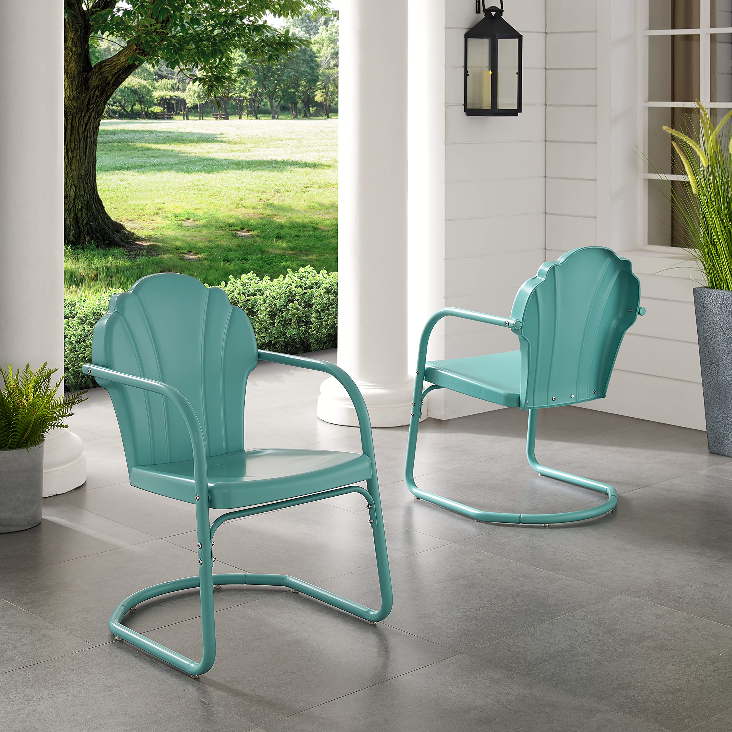 **Crosley Furniture Tulip 2-Piece Outdoor Chair Set - Retro Metal Patio Dining Chairs for Porch, Deck, Balcony - Pastel Blue Satin Finish - Perfect for Garden, Poolside & Backyard Relaxation**