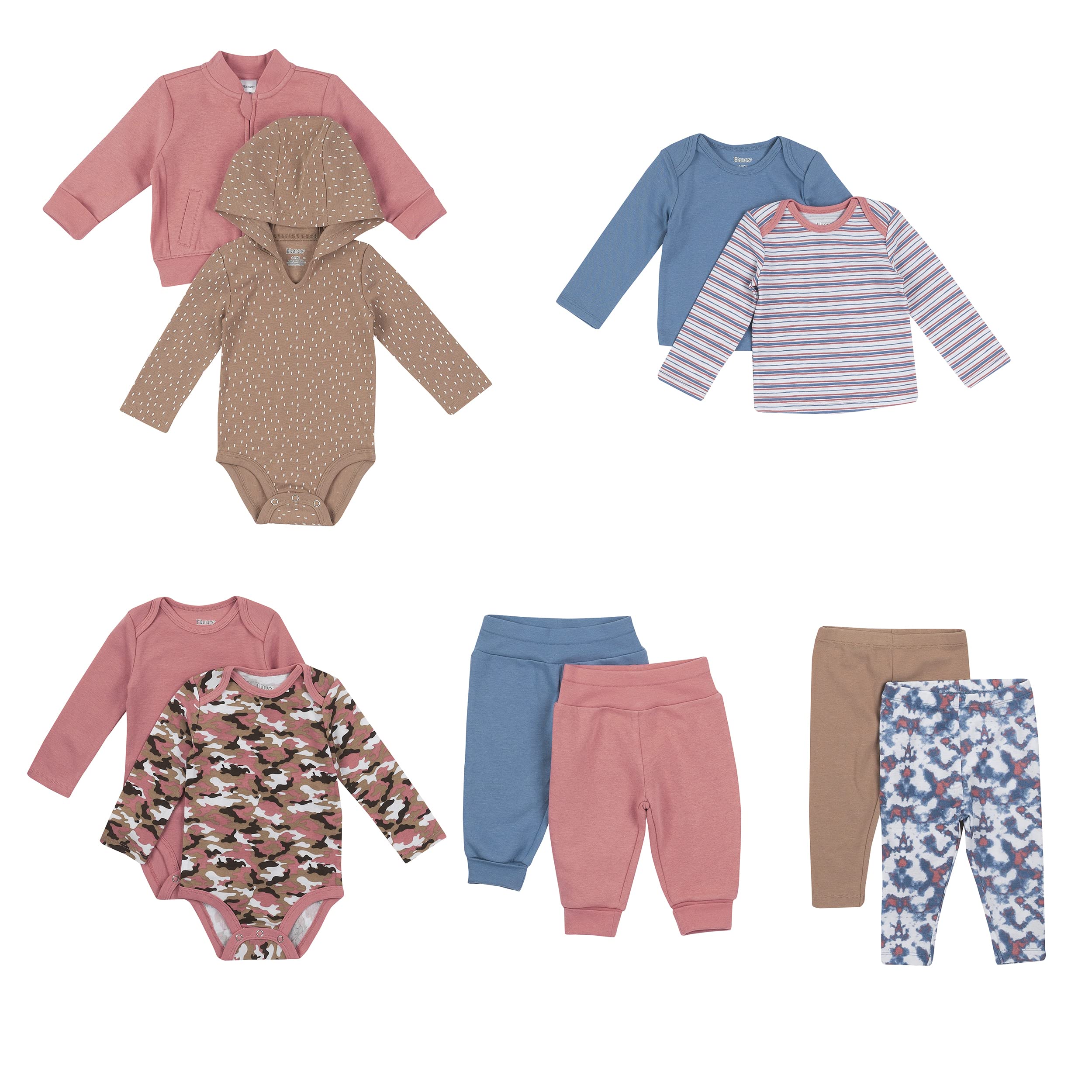 Hanes Baby Boys' Wardrobe Set - Flexy Soft 4-Way Stretch Knit & Fleece Outfits for Infants & Toddlers | Comfortable Everyday Wear & Gift Sets for Newborns