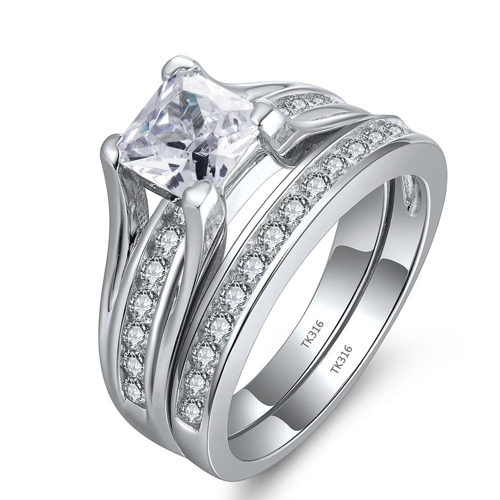 MABELLA Princess Cut Cubic Zirconia Wedding Ring Set for Women - 925 Sterling Silver Bridal Engagement Ring Jewelry - Perfect for Proposals, Anniversaries & Special Occasions