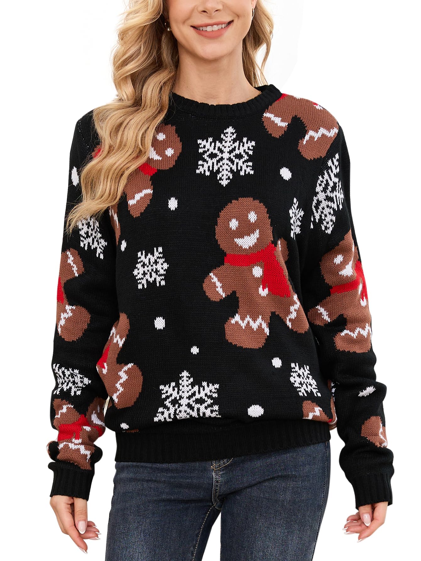 Funny Ugly Christmas Sweaters for Women - Festive Reindeer Knit Pullover Long Sleeve Holiday Sweater | Perfect for Christmas Parties, Family Gatherings & Office Holiday Events