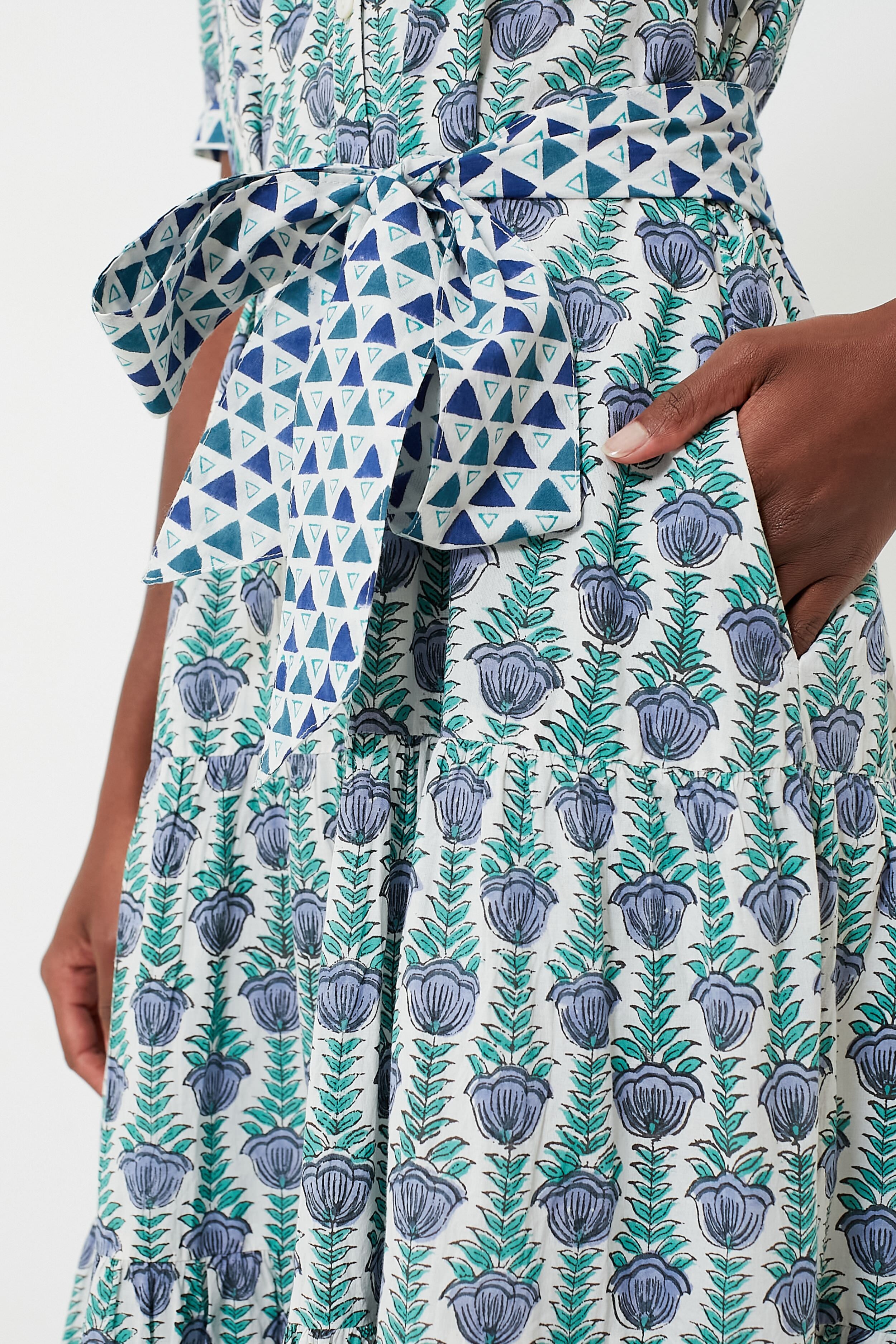 Stylish Blue Multi Short Sleeve Maxi Dress for Women | Flowy Summer Beach Dress | Perfect for Vacations, Parties & Casual Outings